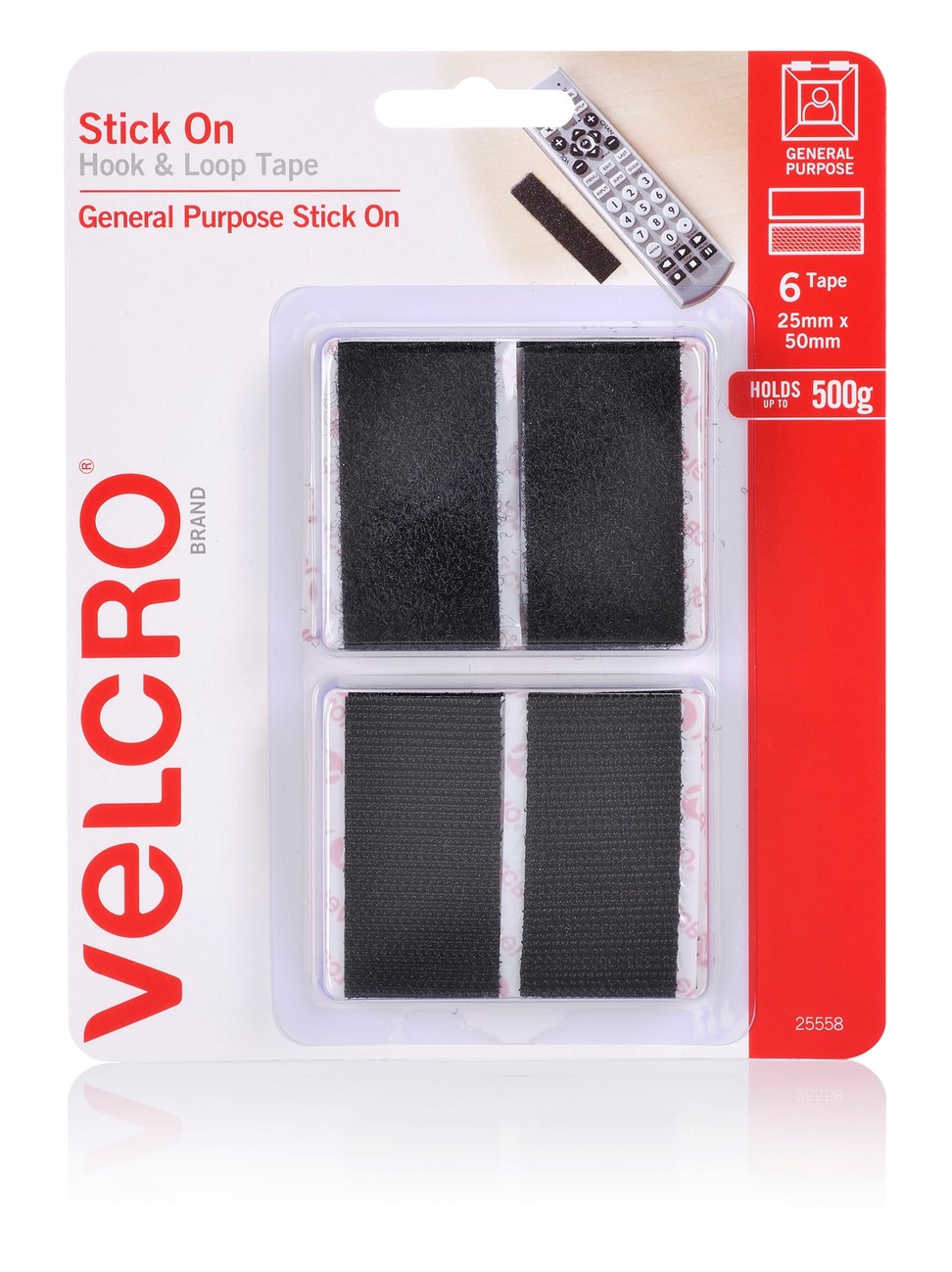 Velcro Hook & Loop Rectangular Strip Black 25mm x 50mm